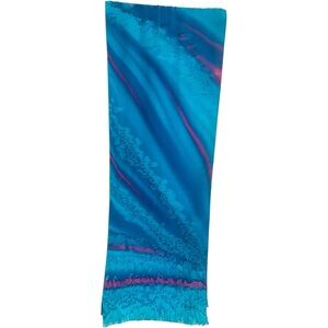 KRISKA Silk Scarf Hand Dyed Vibrant Blue and Pink 10x54” Art to Wear